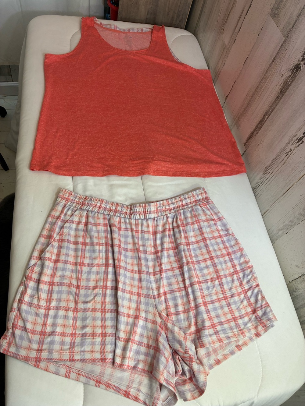 croft & barrow Coral Tank Top with Plaid Sleep Shorts